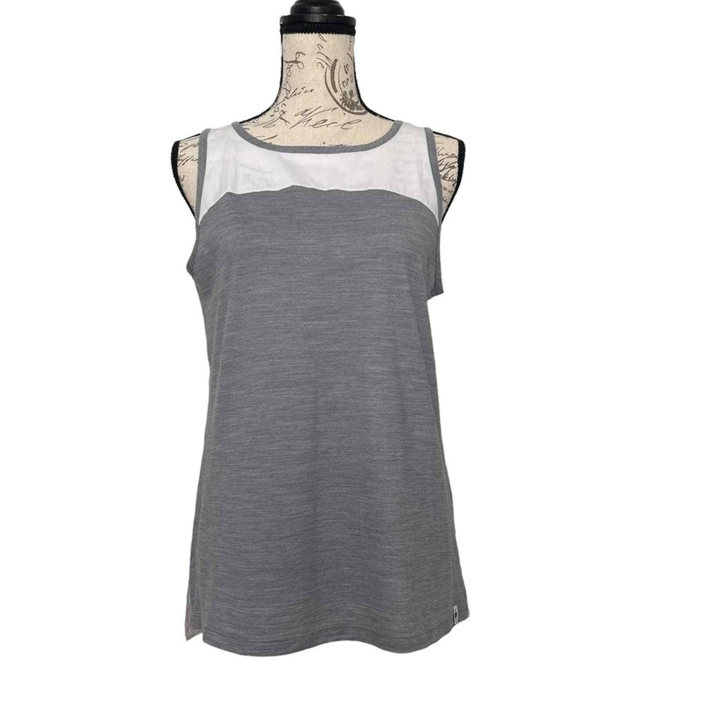 Smartwool Tank Top Women M Grey White Merino Wool Blend Colorblock Hiking Travel
